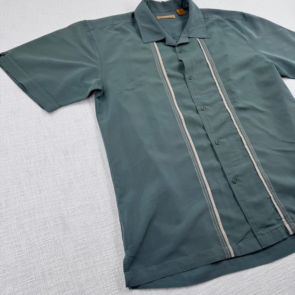 Havanera Co Mens Slate Green Embroidered Camp Shirt Short Sleeve Bowling Retro - Picture 5 of 9